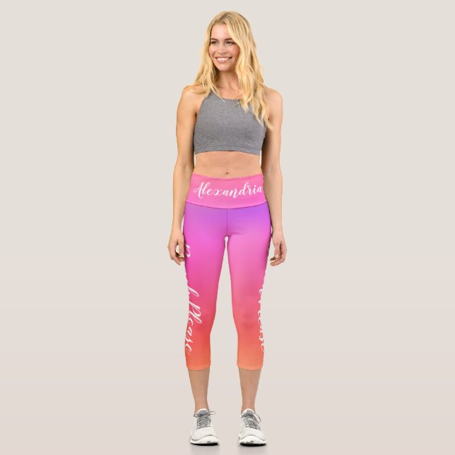 Personalisierter Strand Bitte Orange Pink Ombre Capri Leggings (Vorderseite)