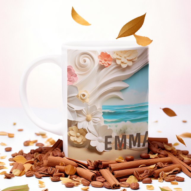 Personalisierter Strand Cove Floral 3D-Look Strand Kaffeetasse (Von Creator hochgeladen)