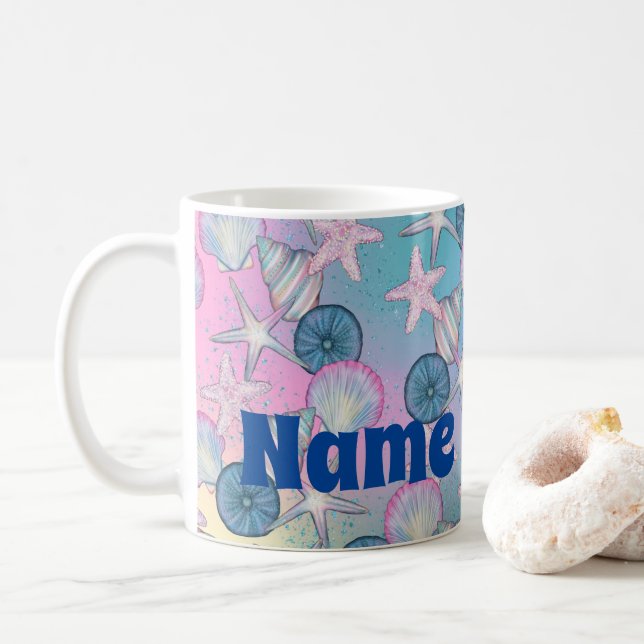 Personalisierter Stranddesign Coffee Tasse (Mit Donut)