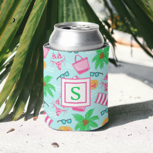 Personalisierter Strandtag / Monogramm Preppy Stra Dosenkühler