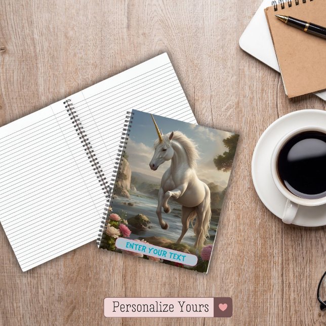 Personalisierter Stream der Blume Notizbuch (Personalized White Unicorn Flower Stream Notebook)