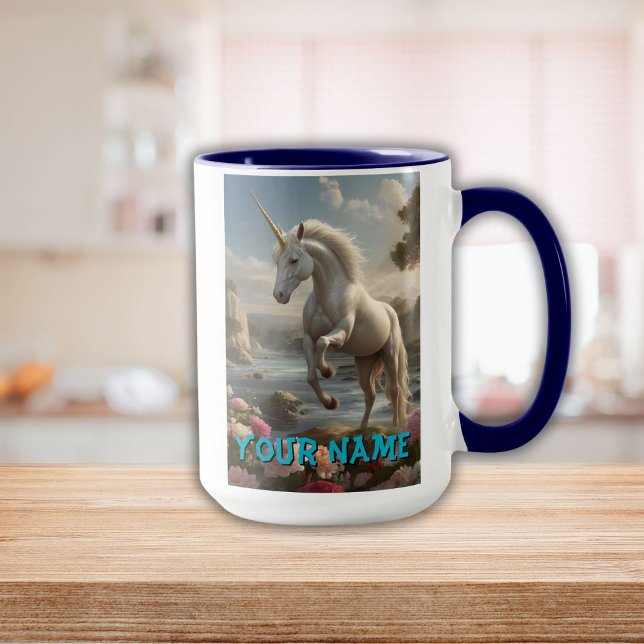Personalisierter Stream der Blume Tasse (Personalized White Unicorn Flower Stream Mug)