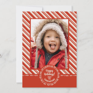 Personalisierter Streifen im Zuckerstangen-Design Feiertagskarte