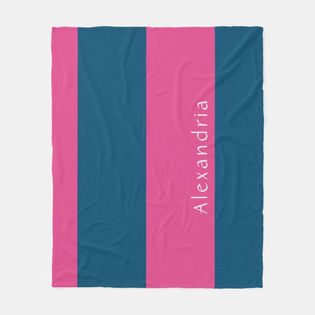 Personalisierter Streifen Rosa Blau Fleecedecke (Vorderseite)