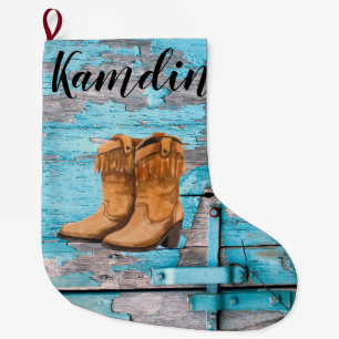 Personalisierter Strumpf Blue Wood Barn Doot Boots Großer Weihnachtsstrumpf