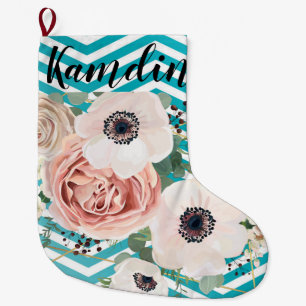 Personalisierter Strumpf Geometrische Rose Zickzac Großer Weihnachtsstrumpf