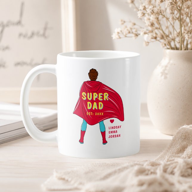 Personalisierter Super-Daddy-Becher | Benutzerdefi Kaffeetasse (Personalized Super Dad Mug | Custom Kids Names)