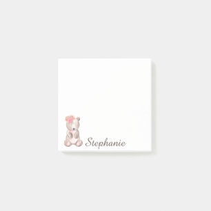 Personalisierter Süßbär mit Blume Aquarell Post-it Klebezettel