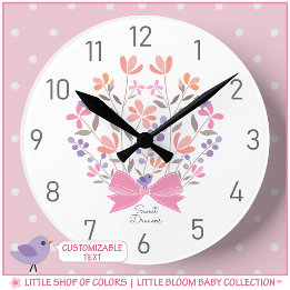 Personalisierter Süße Träume Blumen Mädchen Wanduh Runde Wanduhr