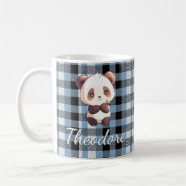 Personalisierter süßer Baby-Panda Blau-Karo Kaffeetasse