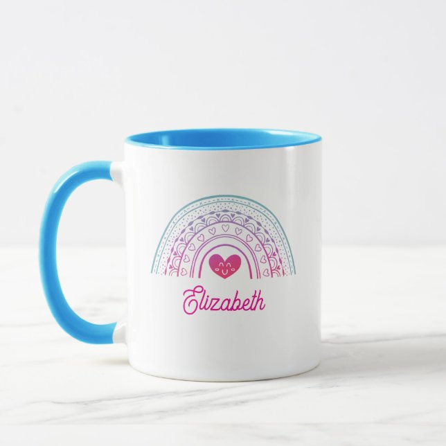 Personalisierter süßer bunter Boho-Regenbogen Tasse (Links)