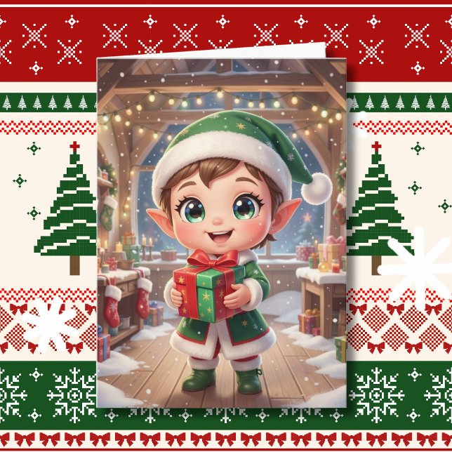 Personalisierter süßer Chibi-Elf mit Weihnachtsges Karte (Von Creator hochgeladen)