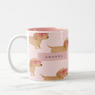 Personalisierter Süßer Dachshund Hund Zweifarbige Tasse