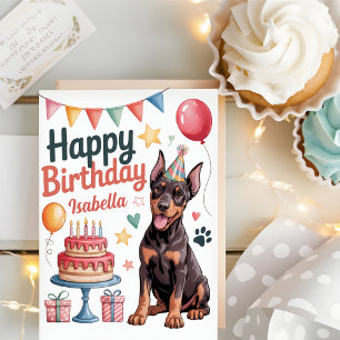 Personalisierter süßer Dobermann-Hund-Geburtstag Karte
