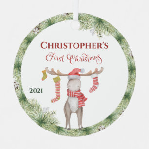 Personalisierter süßer Elch Baby erstes Weihnachte Ornament Aus Metall