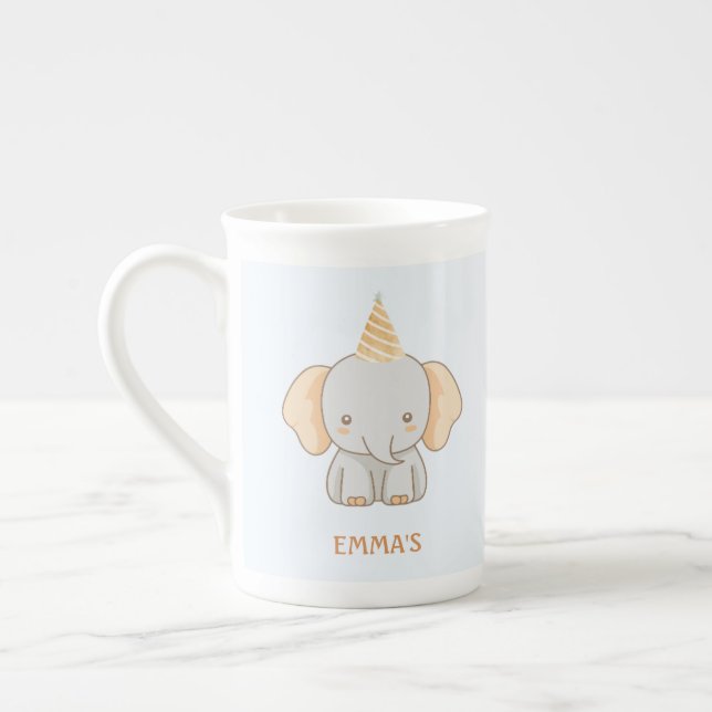 Personalisierter süßer Elefant Kinder Name Prozellantasse (Links)
