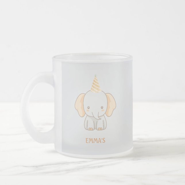 Personalisierter süßer Elefant Kindername Mattglastasse (Links)