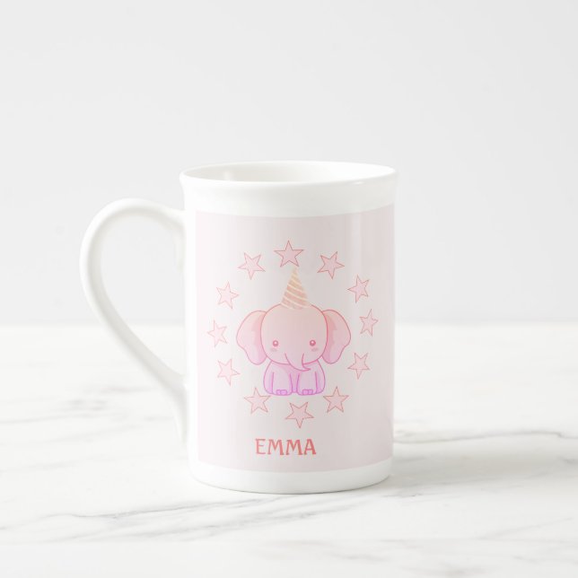 Personalisierter süßer Elefant Rosa  Prozellantasse (Links)