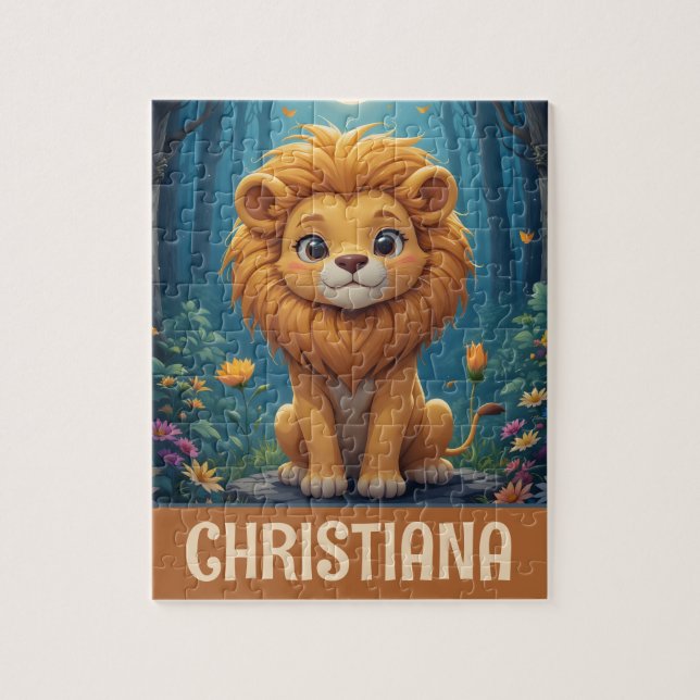 Personalisierter süßer fantastischer Löwe in einem Puzzle (Vertikal)