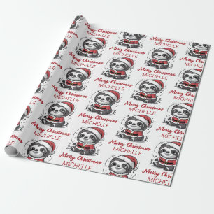 Personalisierter süßer Faultier-Weihnachtsmannhut Geschenkpapier