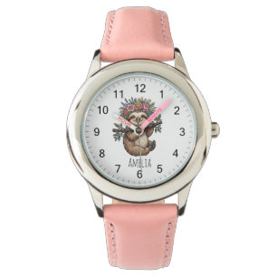 Personalisierter Süßer Floraler Faultier mit Blume Armbanduhr