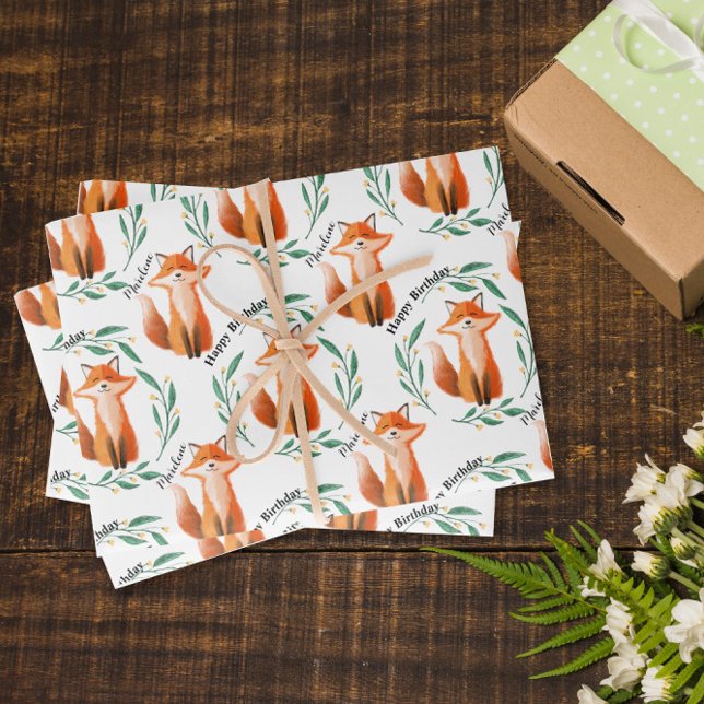 Personalisierter süßer Fuchs-Wald-Geburtstag Geschenkpapier Set (Von Creator hochgeladen)