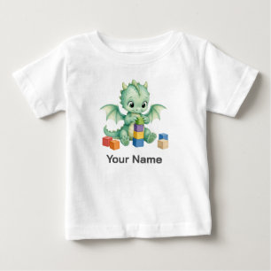 Personalisierter süßer grüner Babydrache aus Baust Baby T-shirt