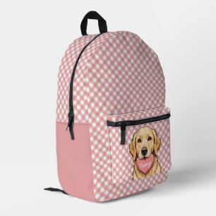 Personalisierter süßer Hund mit Herz Karomuster Bedruckter Rucksack