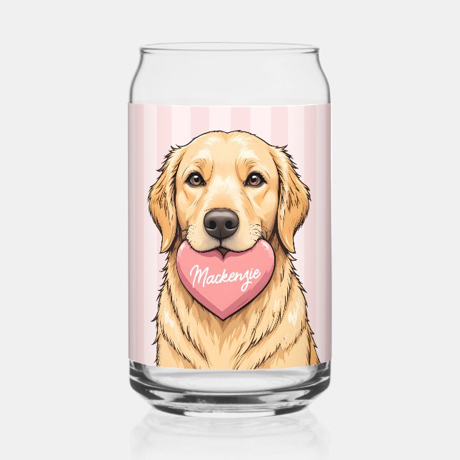 Personalisierter süßer Hund mit rosa Herz Dosenglas (Vorderseite)