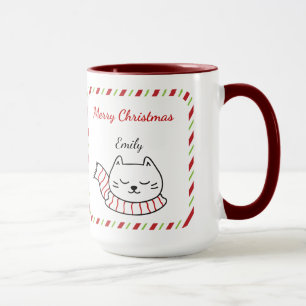 Personalisierter süßer Katzen-Weihnachtsbecher Tasse