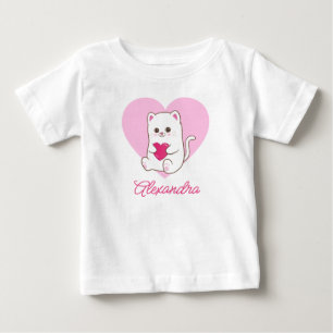 Personalisierter süßer Kawaii-Rosa-Herz-Katzenname Baby T-shirt