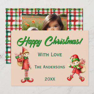 Personalisierter süßer kleiner Elf Weihnachtsfoto Feiertagskarte