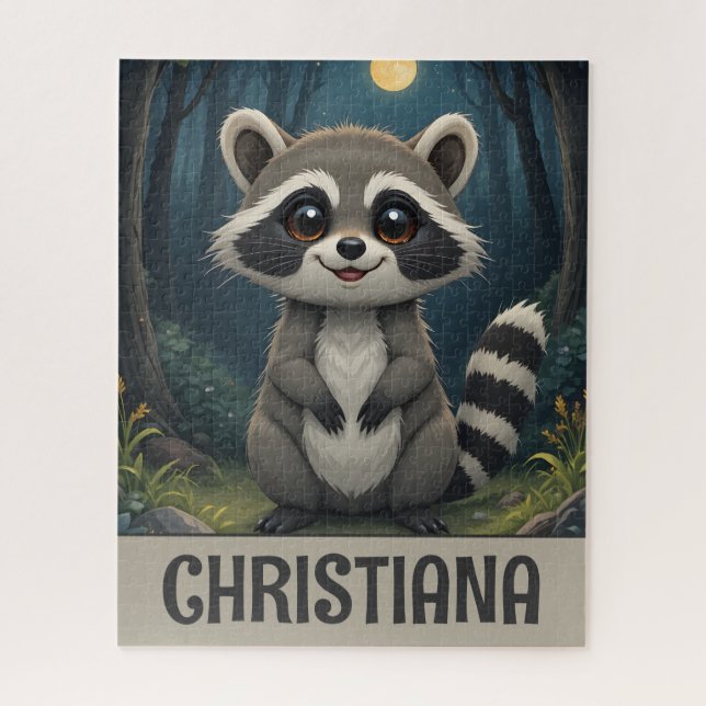 Personalisierter süßer launischer Waschbär Puzzle (Vertikal)