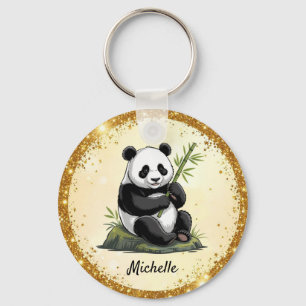 Personalisierter süßer Panda-Bär-Grünzeug-Bambus-G Schlüsselanhänger