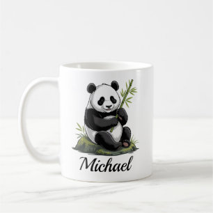 Personalisierter süßer Panda-Bär mit grünem Bambus Kaffeetasse