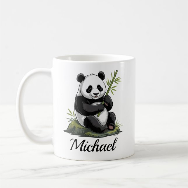 Personalisierter süßer Panda-Bär mit grünem Bambus Kaffeetasse (Links)