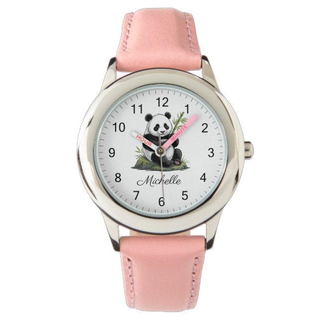 Personalisierter süßer Panda-Bär mit Grünzeug-Bamb Armbanduhr (Vorderseite)