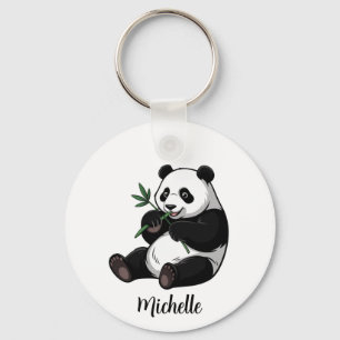 Personalisierter süßer Panda-Bär mit Grünzeug-Bamb Schlüsselanhänger
