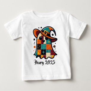 Personalisierter Süßer Patchwork-Geist Halloween Baby T-shirt