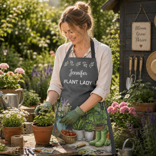 Personalisierter süßer Plant Lady Garten grau Schürze