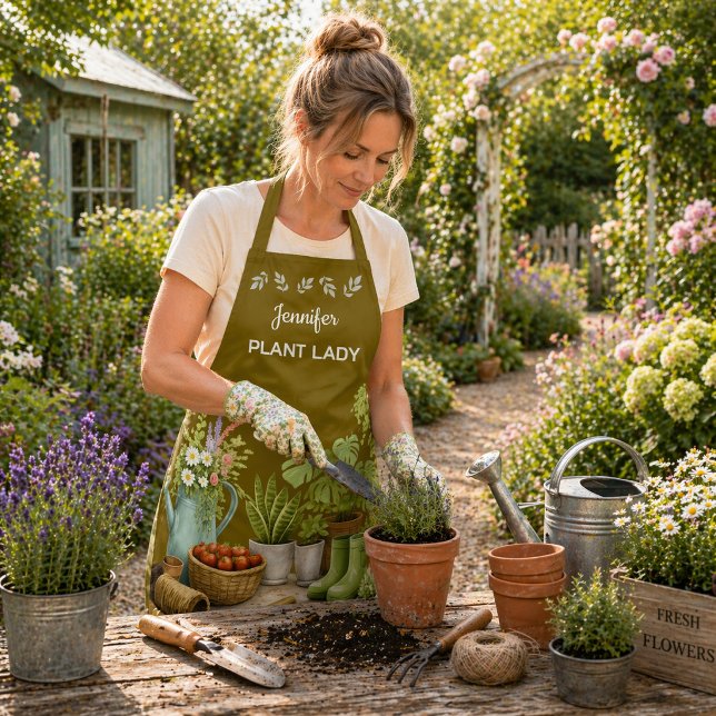 Personalisierter süßer Plant Lady Garten Schürze (Personalized cute Plant Lady garden Apron. Trendy apron for gardeners, garden and plant lovers.)