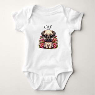 Personalisierter süßer Pug-Welpe Baby Strampler