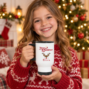 Personalisierter süßer Rentier Frohe Weihnachten Reisebecher