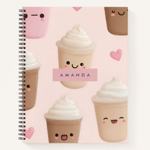 Personalisierter süßer rosa Kawaii-Kaffeebecher Notizbuch