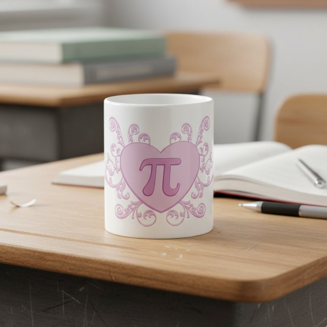 Personalisierter süßer rosa Pi-Zahlen-Mug Kaffeetasse (Personalized pink heart number pi mug with a name.)