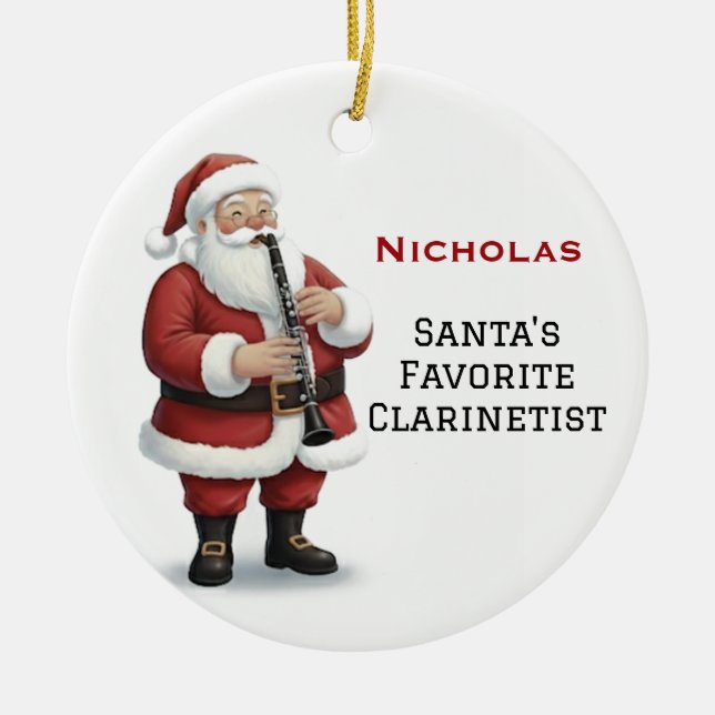Personalisierter süßer Santa spielt Klarinette Keramik Ornament (Vorne)