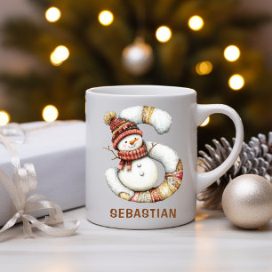 Personalisierter süßer Schneemann Monogramm S Weih Kaffeetasse