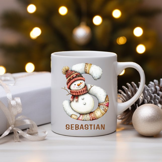 Personalisierter süßer Schneemann Monogramm S Weih Kaffeetasse (Personalized Cute Snowman Monogram S Christmas Coffee Mug)
