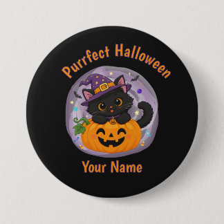 Personalisierter süßer schwarzer Halloween-Katzen- Button