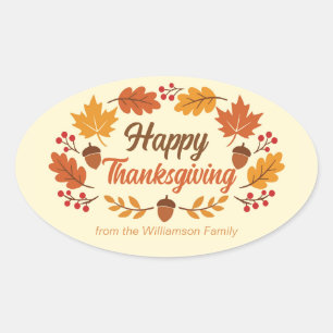 Personalisierter süßer Thanksgiving-Blattkranz Ovaler Aufkleber